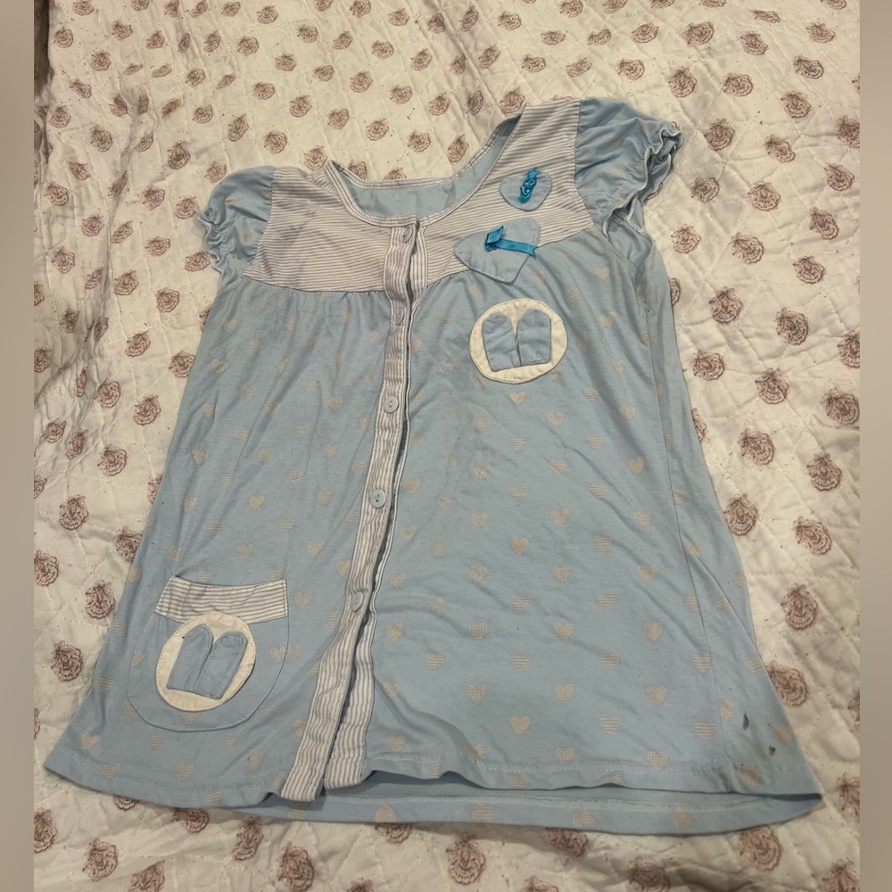 Light Blue Button-Up With Heart Patterns Tunic - image 1